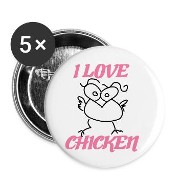 Rose J’aime les poulets Poulet créatif - Lot de 5 petits badges (25 mm) - blanc - Devant