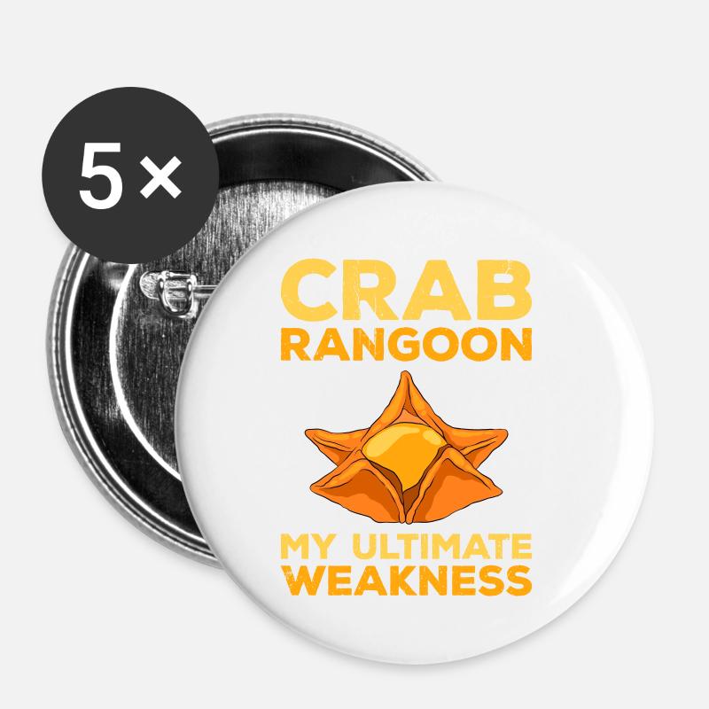 Crabe Rangoon Asie Nourriture - Lot de 5 petits badges (25 mm) - blanc