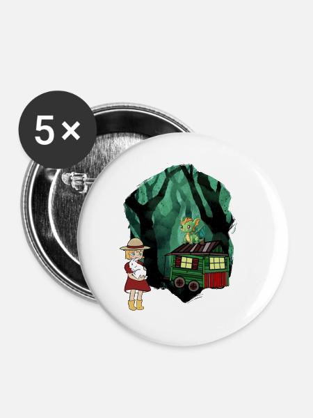 Märchen Märchenfigur Drache Wald Abenteuer - Buttons klein 25 mm (5er Pack) - Weiß