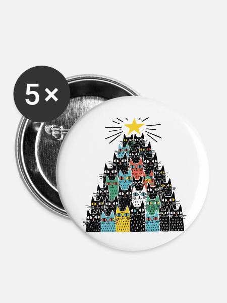 Schwarze Katzen Weihnachtsbaum - Buttons klein 25 mm (5er Pack) - Weiß