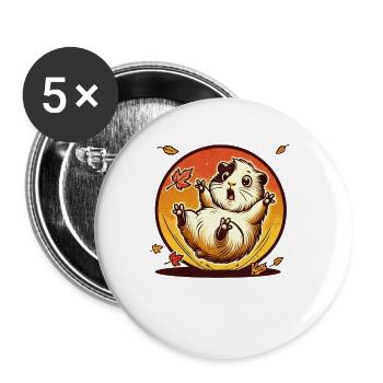 Hamster mit Herbst-Blättern - Buttons klein 25 mm (5er Pack) - Weiß - Vorne