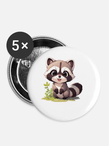 Waschbären Waschbär - Buttons klein 25 mm (5er Pack) - Weiß