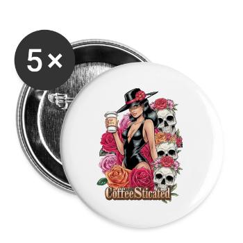 Stilvolle Frau mit Kaffee und Blumenkunst - Buttons klein 25 mm (5er Pack) - Weiß - Vorne