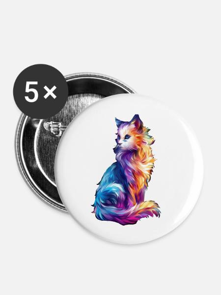 Katze - Buttons klein 25 mm (5er Pack) - Weiß