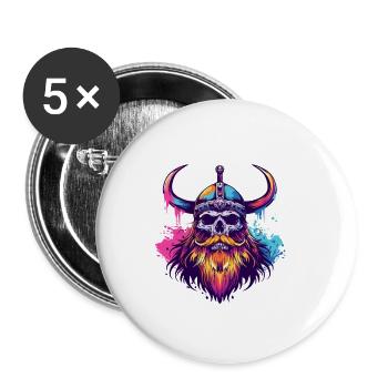 Viking Odin Skull - Buttons small 1''/25 mm (5-pack) - white - Front
