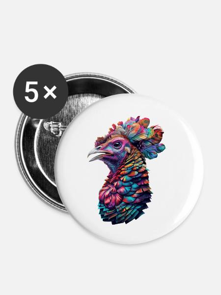 Truthahn - Buttons klein 25 mm (5er Pack) - Weiß