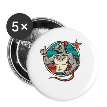 Fit Gym Rat Pouces vers le haut - Lot de 5 petits badges (25 mm) - blanc - Devant