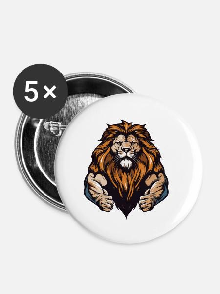 Löwe Muskeln - Buttons klein 25 mm (5er Pack) - Weiß