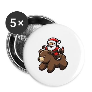 Bear Santa Claus Cartoon - Buttons small 1''/25 mm (5-pack) - white - Front