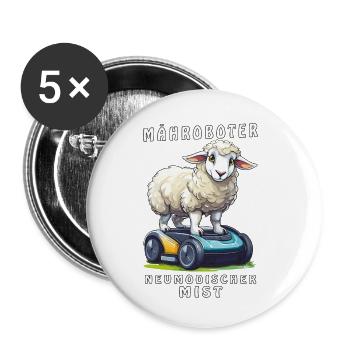 SCHAF MÄHROBOTER NEUMODISCHER MIST - Buttons klein 25 mm (5er Pack) - Weiß - Vorne