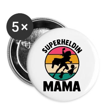Mutter Superheldin Mama - Buttons klein 25 mm (5er Pack) - Weiß - Vorne
