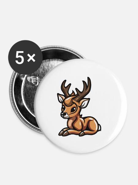 Hirsch Comic - Buttons klein 25 mm (5er Pack) - Weiß