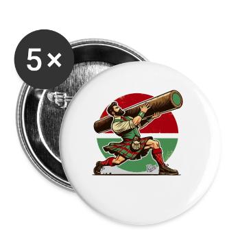 Homme écossais avec tronc en bois - Caber Toss - Lot de 5 petits badges (25 mm) - blanc - Devant