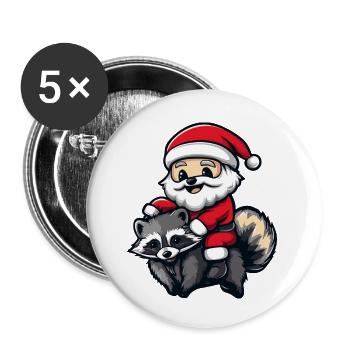 raton laveur Père Noël dessin animé - Lot de 5 petits badges (25 mm) - blanc - Devant