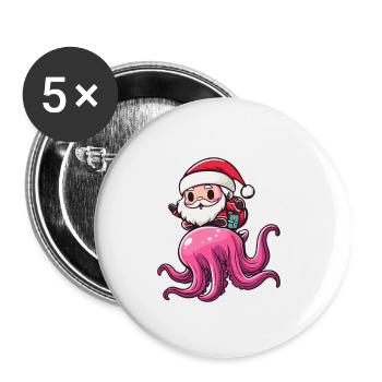 Méduse Père Noël dessin animé - Lot de 5 petits badges (25 mm) - blanc - Devant
