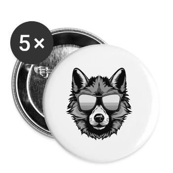Wolf Hipster Cool Party - Buttons klein 25 mm (5er Pack) - Weiß - Vorne