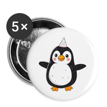 Glücklicher Pinguin mit Partyhut - Cartoon Design - Buttons klein 25 mm (5er Pack) - Weiß - Vorne