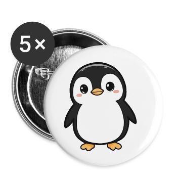 Niedlicher entzückender Pinguin - Charmantes Cartoon-Design - Buttons klein 25 mm (5er Pack) - Weiß - Vorne