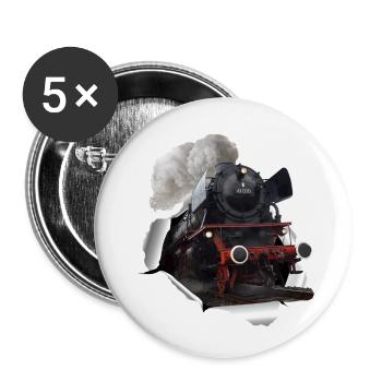 Steam locomotive breaks through paper - Buttons small 1''/25 mm (5-pack) - white - Front