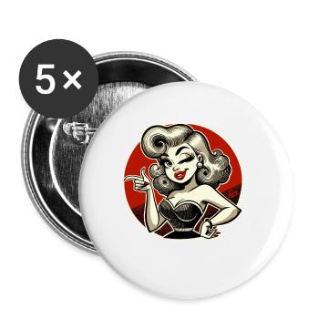 Blonde rétro avec clin d’œil et bouton-pression - Lot de 5 petits badges (25 mm) - blanc - Devant