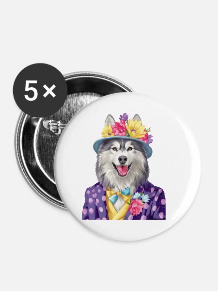 Alaskan Malamute - Buttons klein 25 mm (5er Pack) - Weiß
