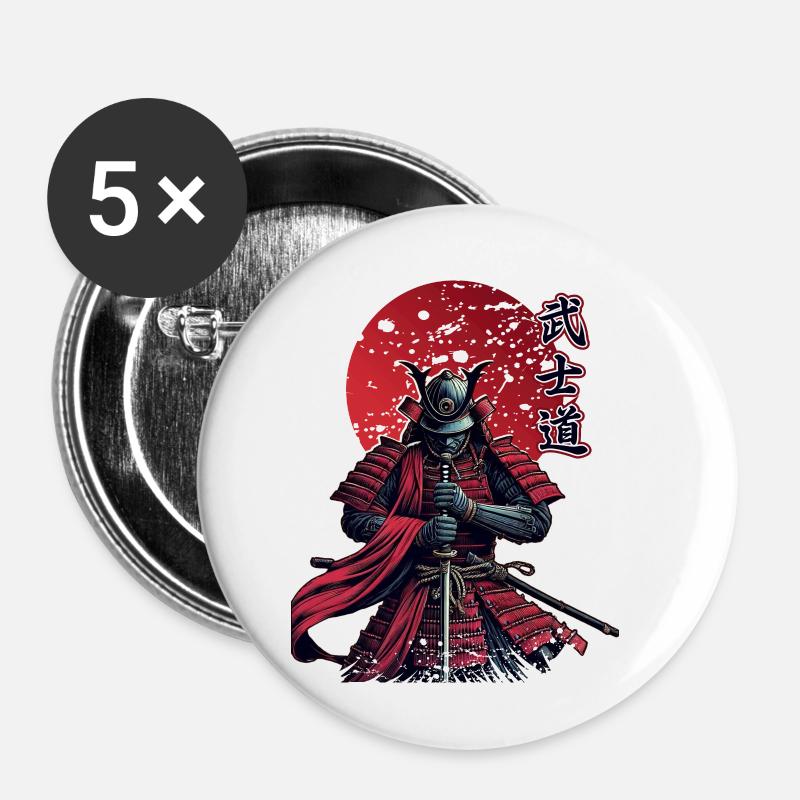 Samurai Warriors Bushido | Classic Red | Limited - Buttons small 1''/25 mm (5-pack) - white