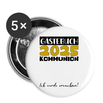 Communion 2025 Livre d’or Cadeau Fille Garçons - Lot de 5 petits badges (25 mm) - blanc - Devant