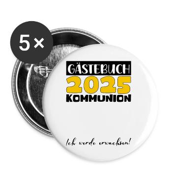 Communion 2025 Livre d’or Cadeau Fille Garçons - Lot de 5 petits badges (25 mm) - blanc - Devant
