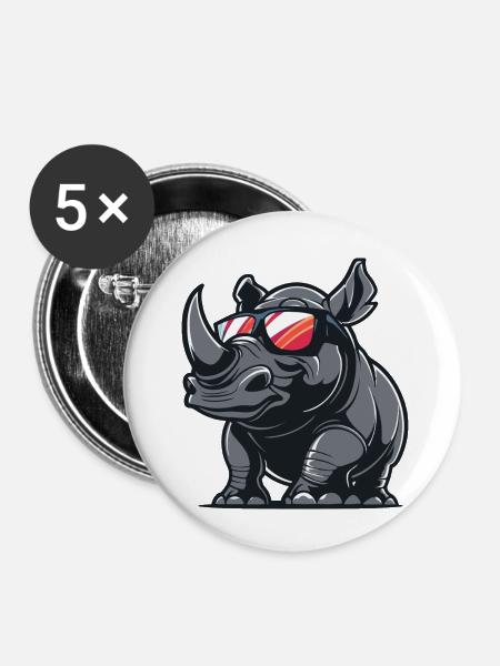 Nashorn Tier - Buttons klein 25 mm (5er Pack) - Weiß