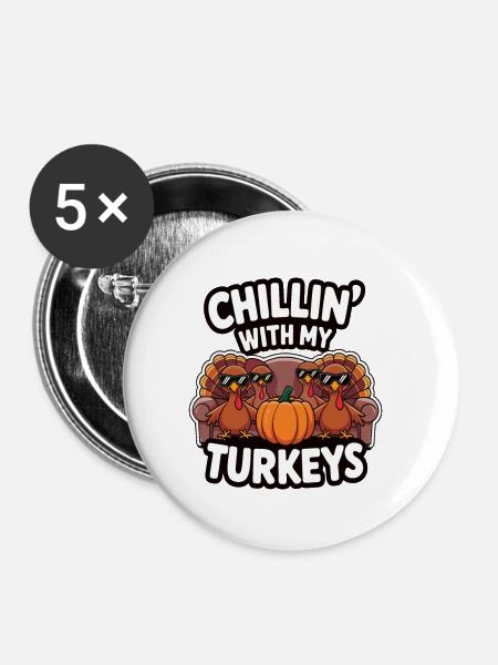Lustiger Thanksgiving Truthahn - Buttons klein 25 mm (5er Pack) - Weiß