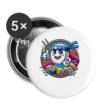 Boulettes de riz avec pouces vers le haut – Sushi Master - Lot de 5 petits badges (25 mm) - blanc - Devant