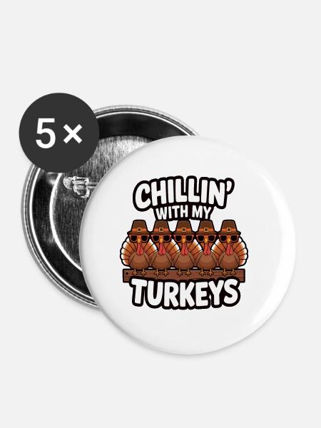 Lustiger Thanksgiving Truthahn - Buttons klein 25 mm (5er Pack) - Weiß