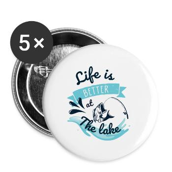 Life on the lake – fishing - Buttons small 1''/25 mm (5-pack) - white - Front