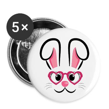 Visage de lapin avec des lunettes en forme de cœur - Lot de 5 petits badges (25 mm) - blanc - Devant