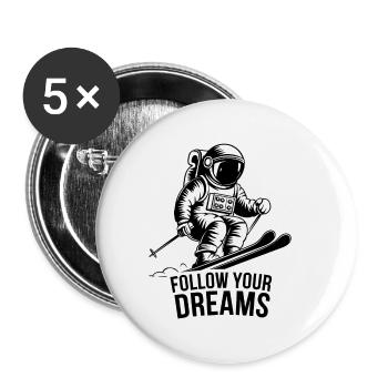 Astronaute Skieur Ski - Lot de 5 petits badges (25 mm) - blanc - Devant