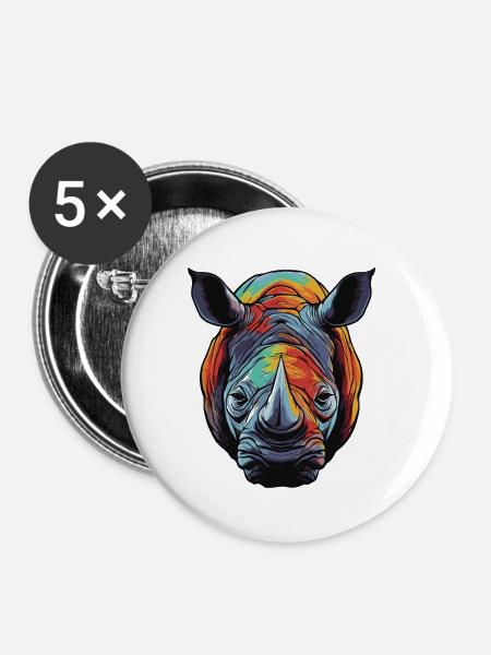 Nashorn Portrait - Buttons klein 25 mm (5er Pack) - Weiß
