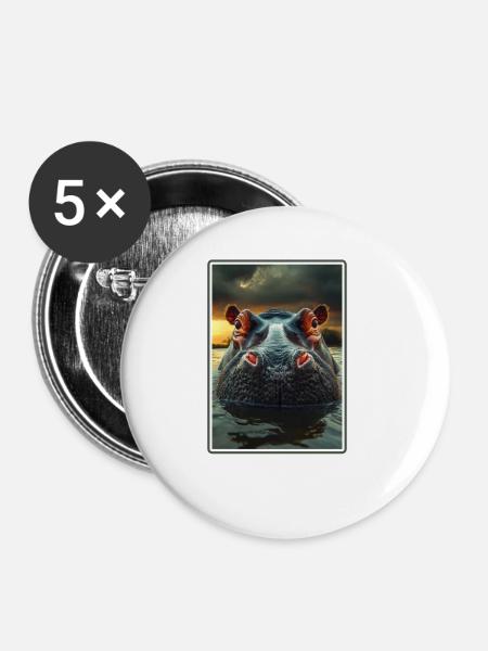 Nilpferd Flußpferd - Buttons klein 25 mm (5er Pack) - Weiß