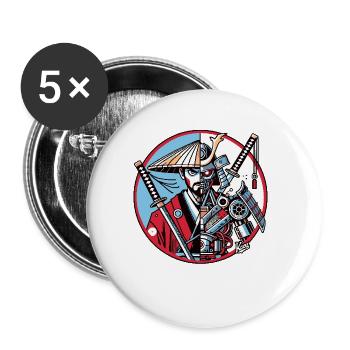 Samurai-Ronin oder Mecha-Shogun - Buttons klein 25 mm (5er Pack) - Weiß - Vorne