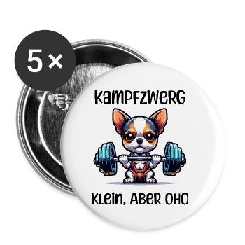 Lustiger Chihuahua im Fitness-Look Klein, Aber - Buttons klein 25 mm (5er Pack) - Weiß - Vorne