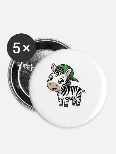 Süßes Zebra mit Mütze - Buttons klein 25 mm (5er Pack) - Weiß