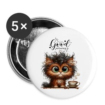 Chat Café Chaton Bureau Bonjour Collègue - Lot de 5 petits badges (25 mm) - blanc - Devant