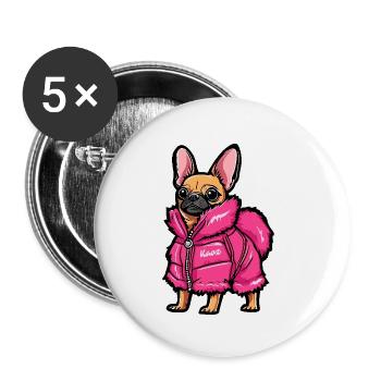 Chihuahua mit modischer pinker Jacke - Buttons klein 25 mm (5er Pack) - Weiß - Vorne