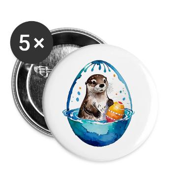Loutre Aquarelle de Pâques - Lot de 5 petits badges (25 mm) - blanc - Devant