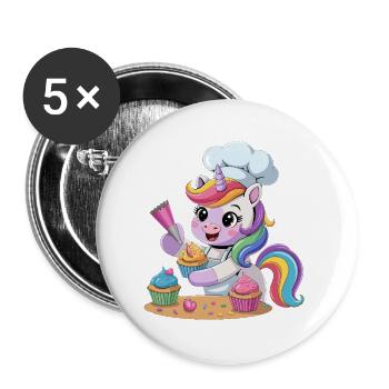 Cute Unicorn Baker Rainbow Baking Cupcake Gifts - Buttons klein 25 mm (5er Pack) - Weiß - Vorne