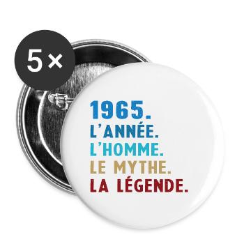 1965 Année Homme Mythe Légende - Lot de 5 petits badges (25 mm) - blanc - Devant