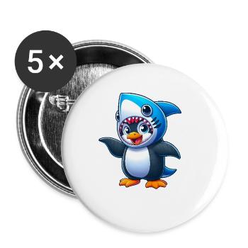 Lustiger Pinguin Hai Karneval Cartoon - Buttons klein 25 mm (5er Pack) - Weiß - Vorne