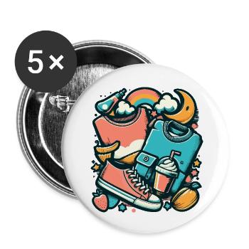 Colorful collage with clothes and everyday objects - Buttons small 1''/25 mm (5-pack) - white - Front