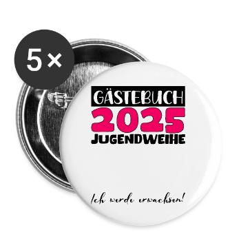 Jugendweihe 2025 Gästebuch Geschenk Mädchen Jungen - Buttons klein 25 mm (5er Pack) - Weiß - Vorne