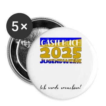 Jugendweihe 2025 Gästebuch Geschenk Mädchen Jungen - Buttons klein 25 mm (5er Pack) - Weiß - Vorne