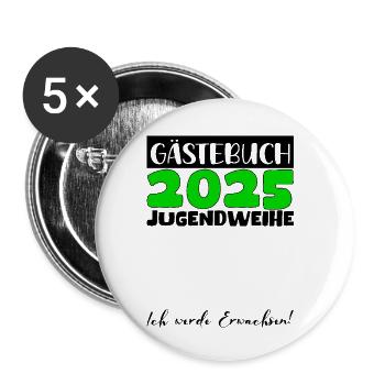 Jugendweihe 2025 Gästebuch Geschenk Mädchen Jungen - Buttons klein 25 mm (5er Pack) - Weiß - Vorne